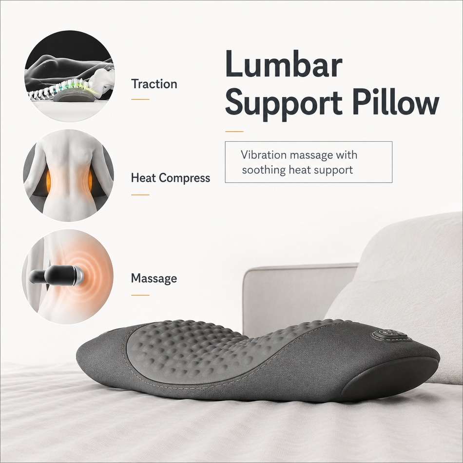 Memory Foam Lumbar Cushion with Vibration — Lower Back Seat Support