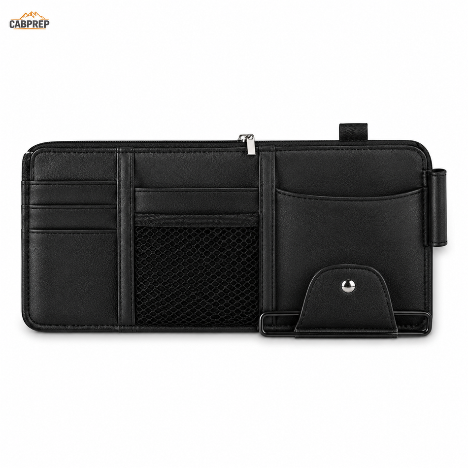Cab Visor Organizer — Zippered Multi-Pocket for Cards, Glasses & Receipts