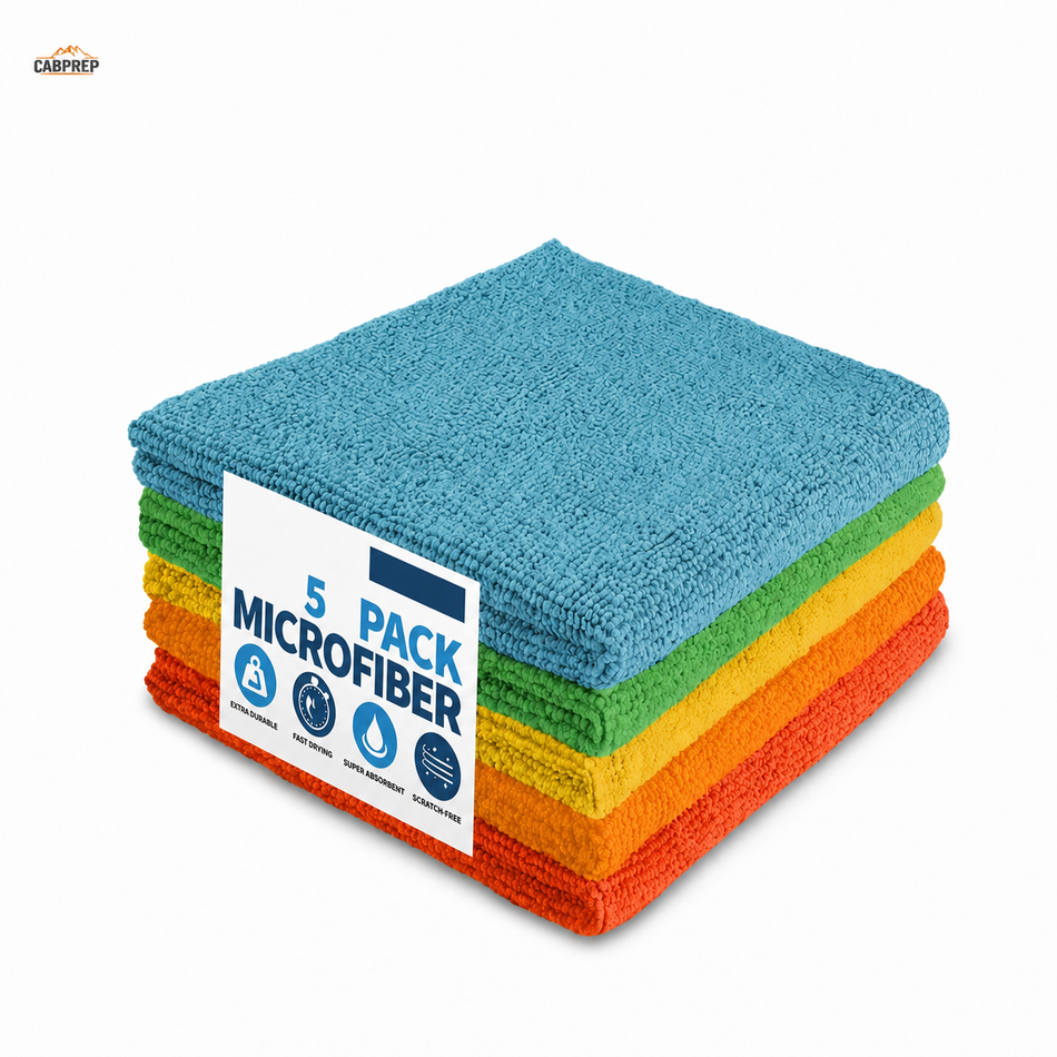 Cab Microfiber Cleaning Cloths — 5-Pack for Dash, Glass & Spills