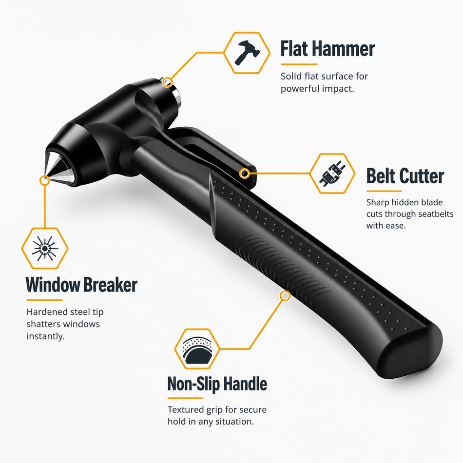 Emergency Escape Tool — Seatbelt Cutter & Window Breaker