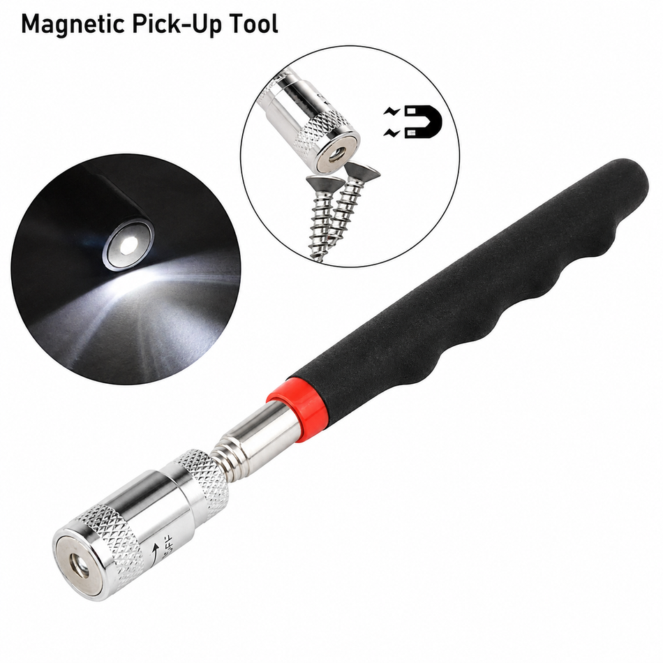 Telescoping Magnetic Pickup Tool — LED Light, Grabs Dropped Bolts