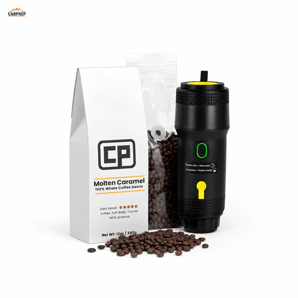Cab Coffee Kit — 12V Espresso Maker + Molten Caramel Grounds