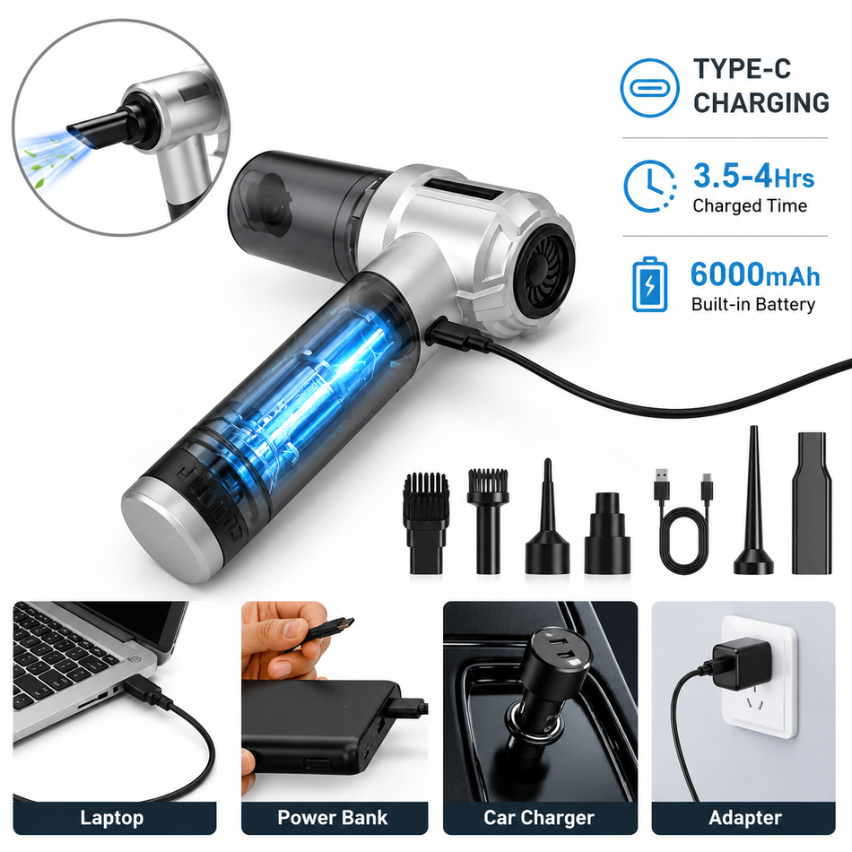 Portable Cab Vacuum — Cordless 20,000PA Brushless