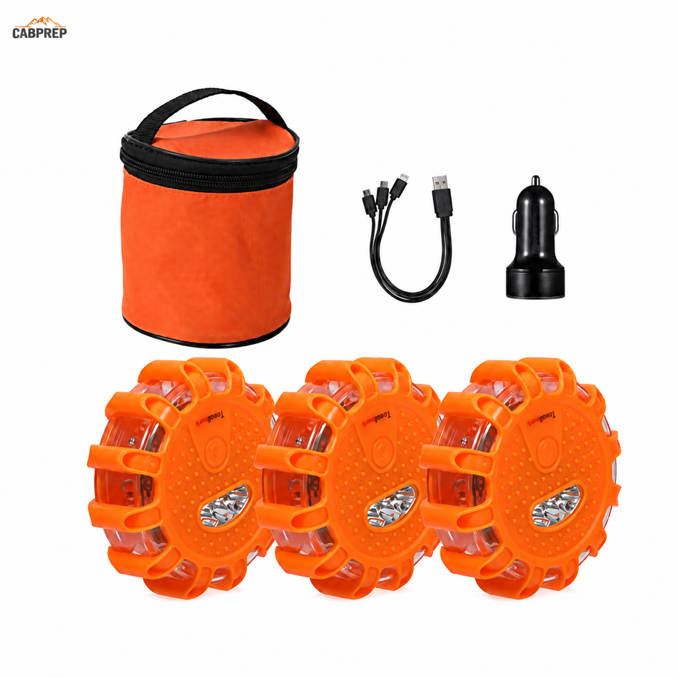 3 Pack Road Flares Emergency Lights Roadside Warning Car Safety Magnetic Beacon Flashing Kit with Hook Carrying Bag Car Charge