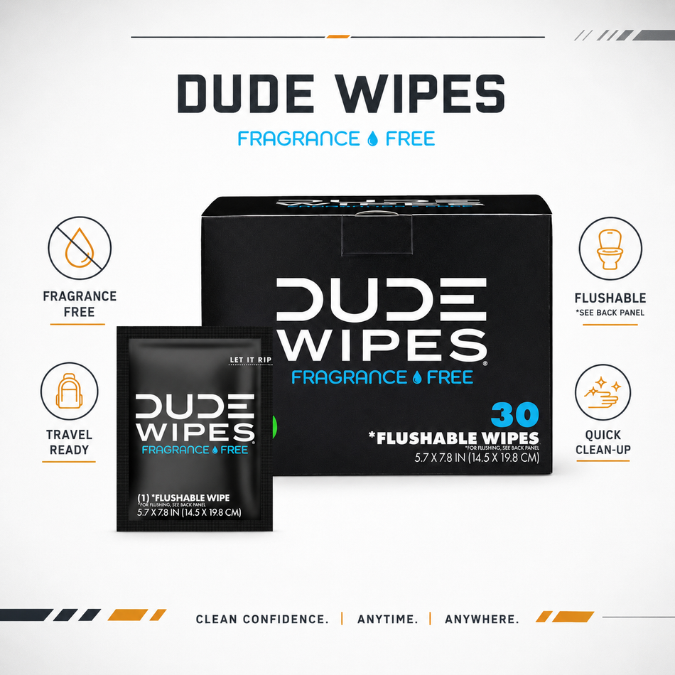 DUDE On-The-Go Flushable Wipes — 30 Individually Wrapped Singles for the Road