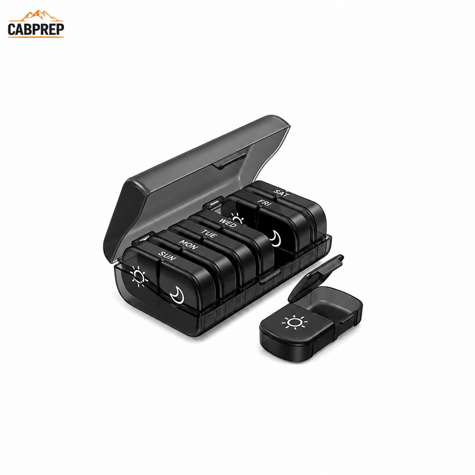 7-Day Cab Pill Organizer — AM/PM, 14 Compartments