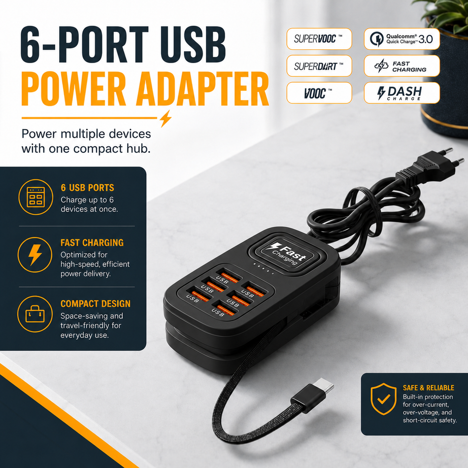 Cab USB Charging Station — 6 Ports, Charge Every Device at Once