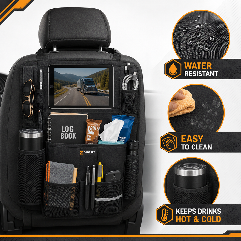 Cab Seat-Back Organizer — Everyday Storage + Tablet Holder