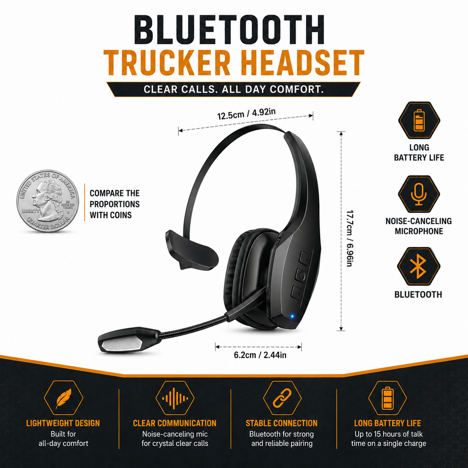 Cab ENC Bluetooth Headset — Kill Road Noise, Talk All Shift on One Charge