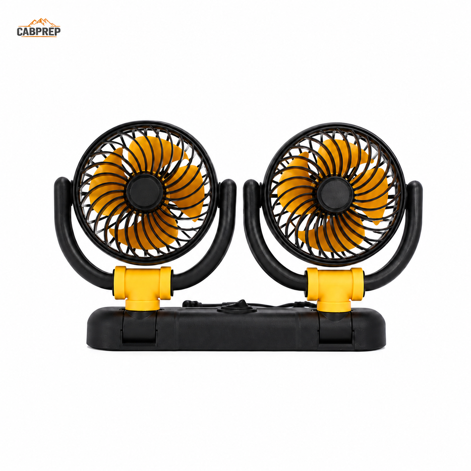 12V Dual-Head Cab Fan — 360° Adjustable Airflow